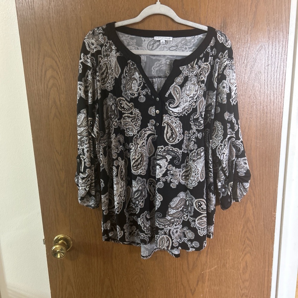 Notations Black, brown, and White Paisley Button-Front Tunic